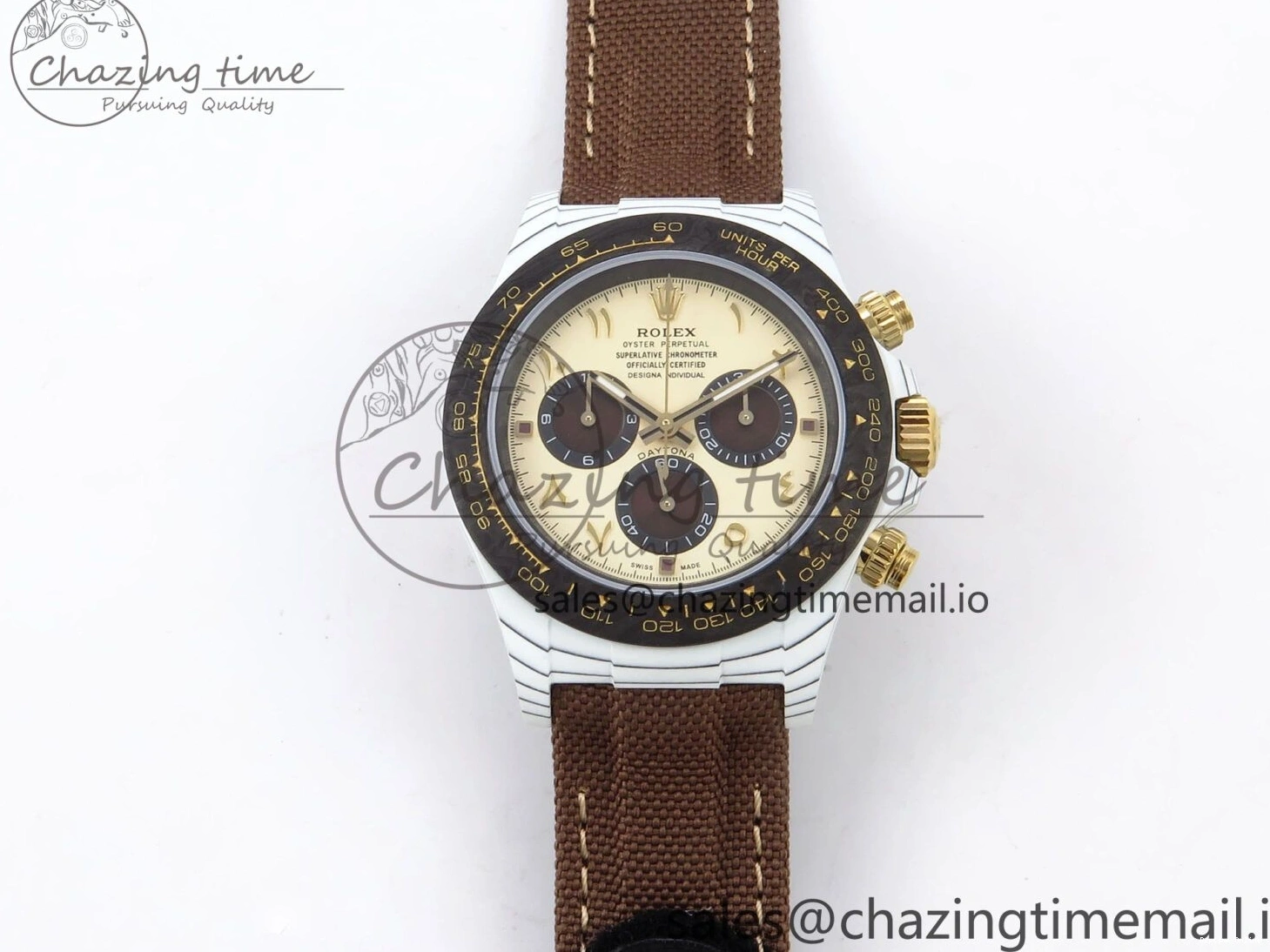 0120 Refined Daytona DIW “DESERT EAGLE”  White Carbon DIWF 1:1 Best Edition Cream Brown Dial on Brown Nylon Strap SH 1074